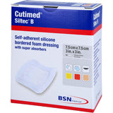 CUTIMED Siltec B foam connector 7.5x7.5 cm with adhesive bar.
