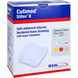 CUTIMED Siltec B foam connector 7.5x7.5 cm with adhesive bar.