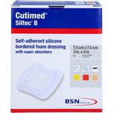 CUTIMED Siltec B foam connector 7.5x7.5 cm with adhesive bar.