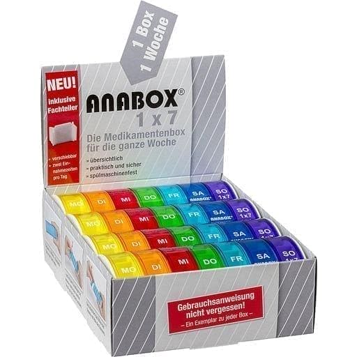 ANABOX weekly pill box 1x7 rainbow with compartment dividers UK