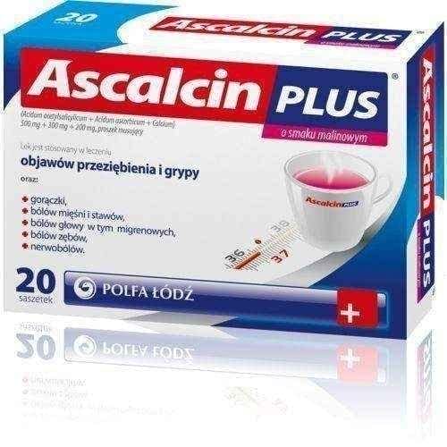 Ascalcin Plus raspberry flavor x 20 sachets, acetylsalicylic acid, analgesic UK