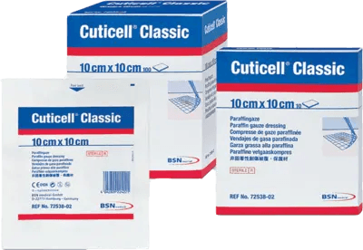 cuticell classic gauze dressings Cuticell Classic 5 Paraffin Gauze Dressings 5cm x 5cm by Essity
