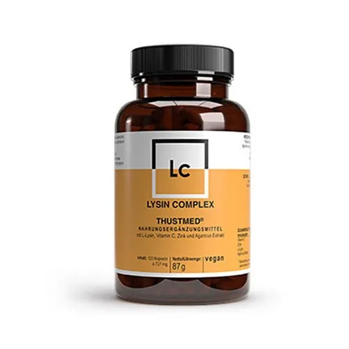 Amino acid L-lysine, vitamin C, zinc, medicinal mushroom ABM, Lysine Complex