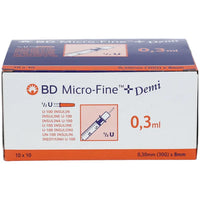 Insulin syringes, BD MICRO-FINE+ insulin syringe 0.3 ml U100 0.3x8 mm