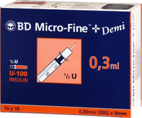 Insulin syringes, BD MICRO-FINE+ insulin syringe 0.3 ml U100 0.3x8 mm