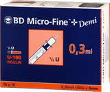 Insulin syringes, BD MICRO-FINE+ insulin syringe 0.3 ml U100 0.3x8 mm