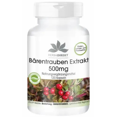 BEARBERRY uva ursi Extract 500 mg, Arbutin, L-Leucine, Capsules