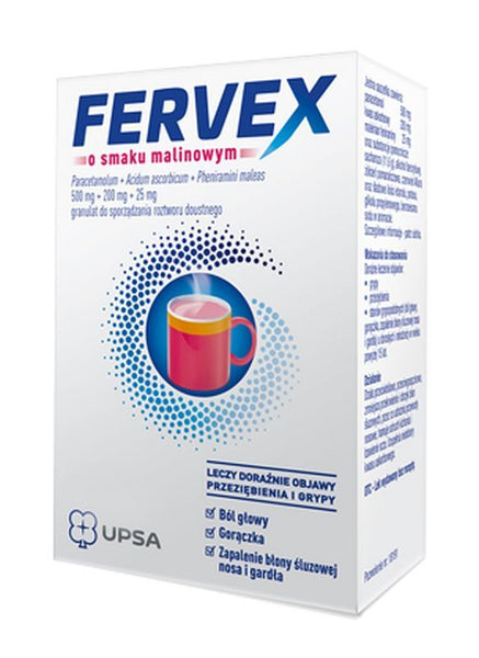 Fervex Box FERVEX flavored with raspberry, fervex malina cena x 12 sachets UK