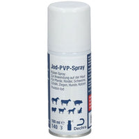 Horses, cattle, pigs, sheep, goats, dogs and cats, Iodine-PVP spray