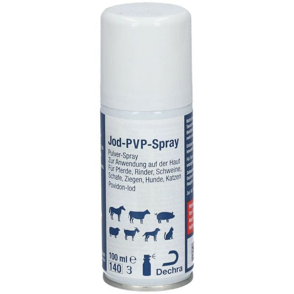 Horses, cattle, pigs, sheep, goats, dogs and cats, Iodine-PVP spray