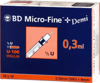 Insulin syringes, BD MICRO-FINE+ insulin syringe 0.3 ml U100 0.3x8 mm UK