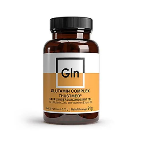 L-glutamine, vitamins B3, B5, zinc, Glutamine Complex