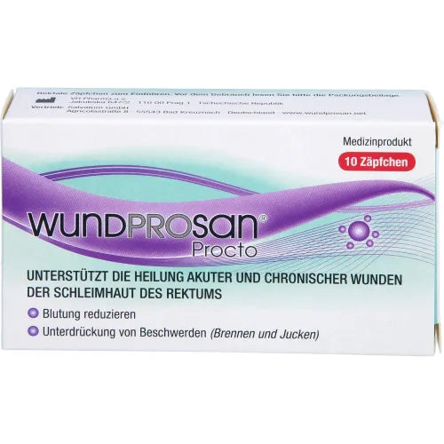Treatment of hemorrhoids, anal fissures, wounds in the anal-rectal area, WUNDPROSAN Procto Suppositories