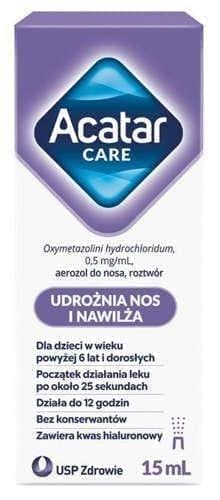 Acatar Care nasal spray 15ml, oxymetazoline hydrochloride, nasal mucosa UK