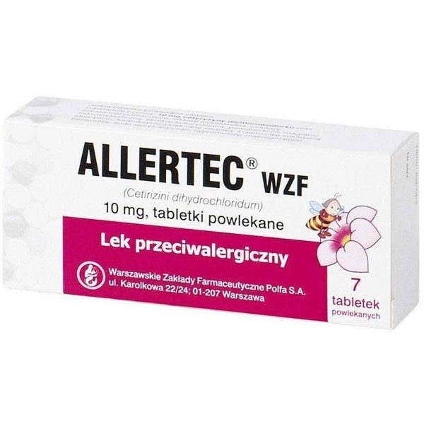 Allertec WZF 10mg x 7 tablets, allergic reaction symptoms, skin allergies, skin allergy UK