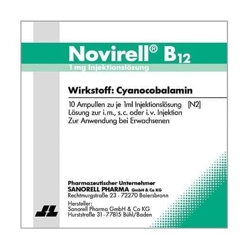 B12 injection, b12 injection ampoules pack, Cyanocobalamin, NOVIRELL 1mg UK