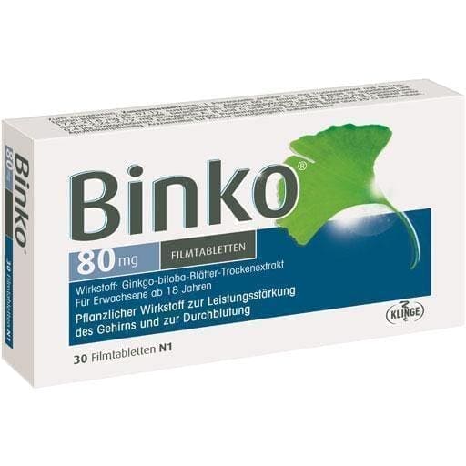 BINKO 80 mg film-coated tablets 30 pc concentration disorders, depression, dizziness UK