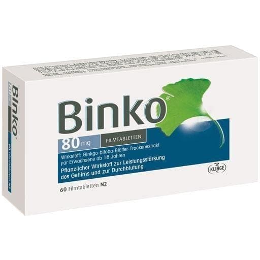 BINKO 80 mg film-coated tablets 60 pc concentration disorders, depression, dizziness UK