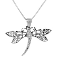 Carolina Glamour Collection Sterling Silver Filigree Wing Dragonfly Pendant on Box Chain Necklace UK