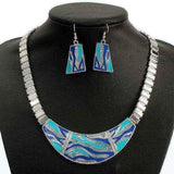 Carve Rhinestone Geometric Alloy Earrings Necklace Jewelry Set UK