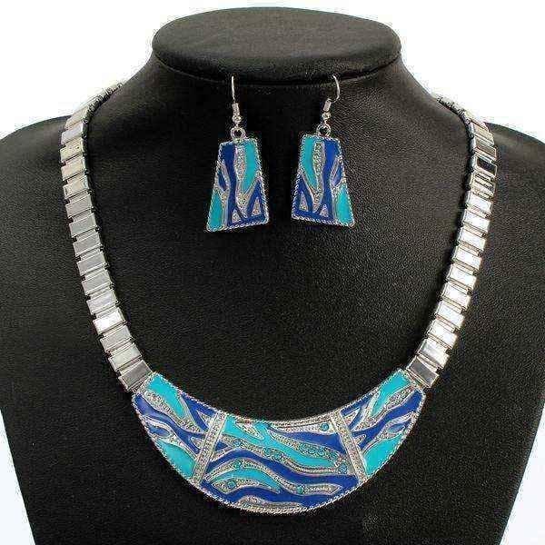 Carve Rhinestone Geometric Alloy Earrings Necklace Jewelry Set UK