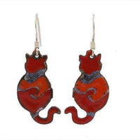 Cat Earrings - Handmade Red Enamel (Chile) UK