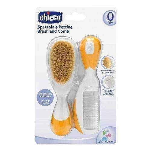 CHICCO Natural bristle brush + Orange 0+ comb UK