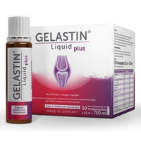 Collagen peptides, magnesium, vitamin B6, B12, C, folic acid, GELASTIN Liquid plus drinking ampoules UK