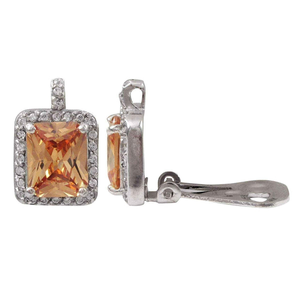 Cubic Zirconia Clip-on Earrings - Square Champagne UK