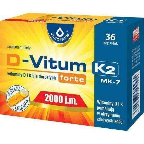 D-Vitum forte 2000 IU K2 x 36 capsules, vitamin d3 k2 UK