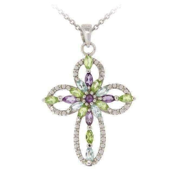 Diamond Cross Necklace | Multi-gemstone UK