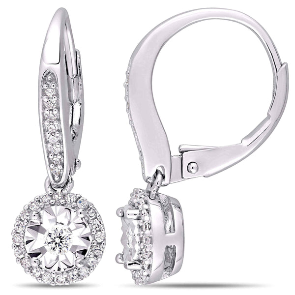 Diamond Halo Leverback Earrings UK