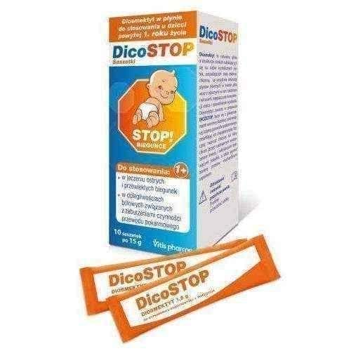 DicoStop 15g x 10 sachets, diosmectite, acute diarrhea in child, baby diarrhea UK