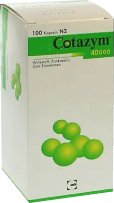 Digestive enzymes in indigestion, COTAZYM 40,000 capsules UK