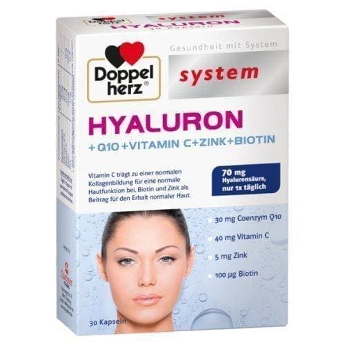 DOPPELHERZ SYSTEM HYALURON 30 capsules, hyaluronic acid + coenzyme Q10, vitamin C, biotin and zinc UK