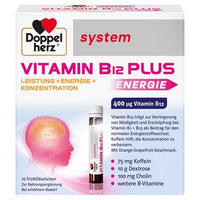 Doppelherz, vitamin B12, B1, pantothenic acid, caffeine, choline, plus energy, drinking ampoules UK