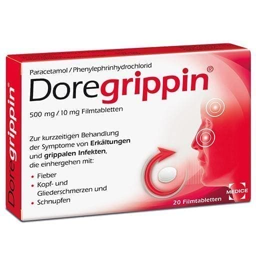 DOREGRIPPIN tablets 20 pc cold and flu, paracetamol, phenylephrine hydrochloride UK