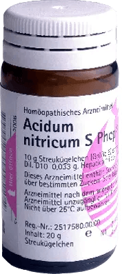 Fever, catarrh and nasal haemorrhage, ACIDUM NITRICUM S Phcp globules UK