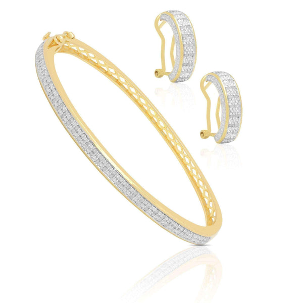 Finesque 1ct TDW Diamond Bangle with Bonus Hoop Earrings - Rose UK