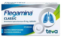 FLEGAMINA 8mg x 40 tablets, chronic bronchitis, cystic fibrosis, atelectasis UK