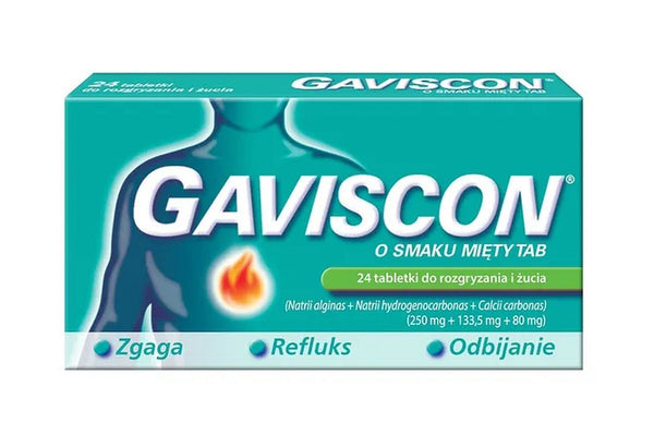 gastroesophageal reflux (GERD), acid regurgitation, heartburn, indigestion Gaviscon Mint Flavor 24 Tablets