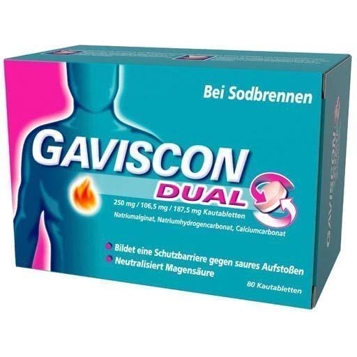 GAVISCON Dual 250mg / 106.5mg / 187.5mg chewable tablets 80 pcs UK
