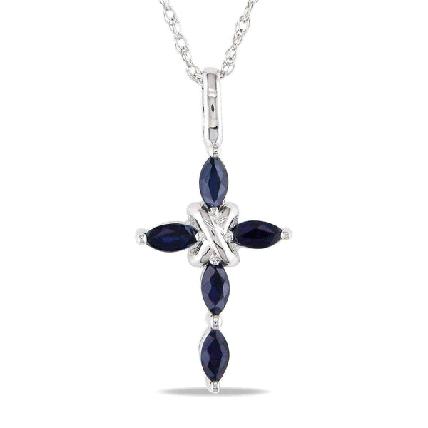 Gold Blue Sapphire Cross Necklace UK