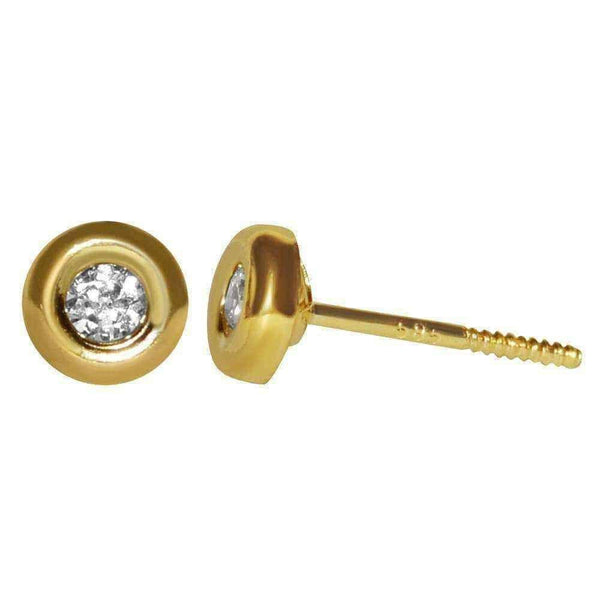 Gold cubic zirconia earrings - 14k Yellow Gold Baby Cubic Zirconia Round Screwback Safety Earrings UK