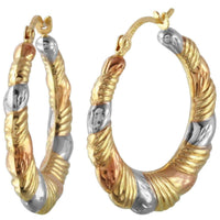 Gold hoop earrings - 14k Tricolor Gold Round Hoop Earrings UK