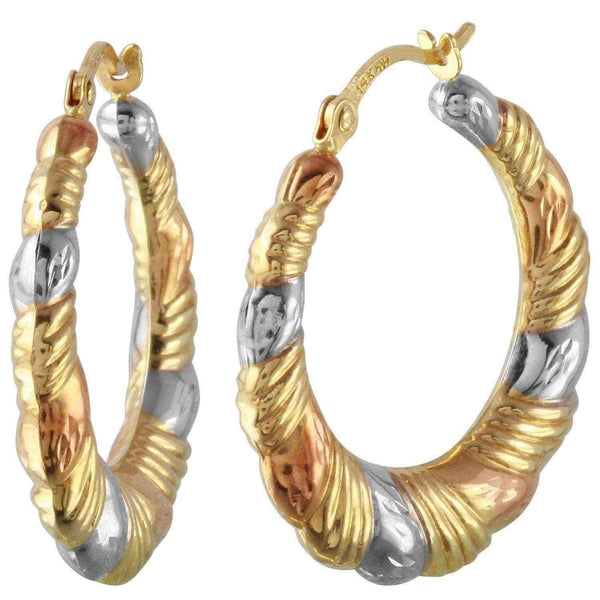 Gold hoop earrings - 14k Tricolor Gold Round Hoop Earrings UK