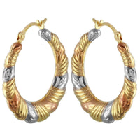 Gold hoop earrings - 14k Tricolor Gold Round Hoop Earrings UK