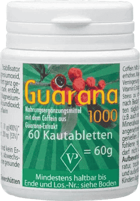 GUARANA extract 1000 mg, Caffeine chewable tablets UK