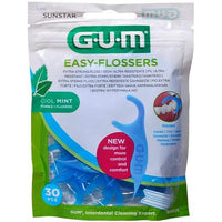 GUM Easy-Flossers waxed dental floss sticks + travel case UK