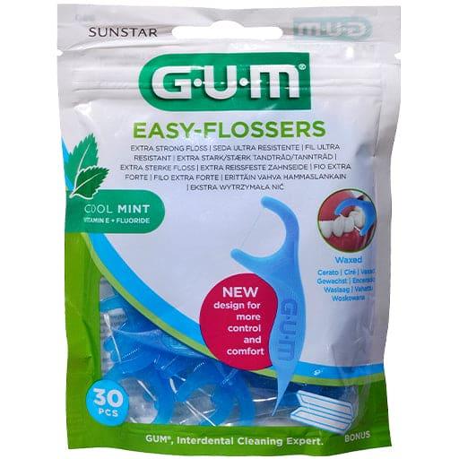 GUM Easy-Flossers waxed dental floss sticks + travel case UK